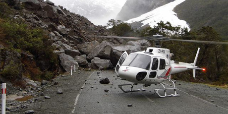 Geotech experts are removing boulders that came crashing down in Milford Sound.Photo / NZTA