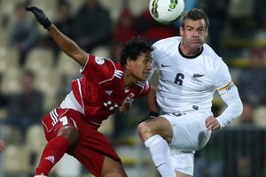 Ryan Nelsen of the All Whites battles with Stanley Atani of Tahiti. Photo / Getty Images