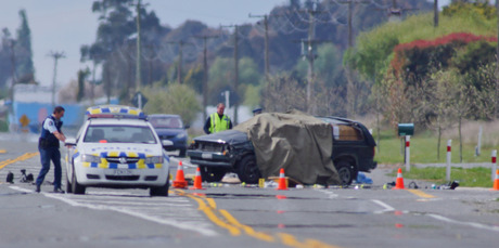 The fatal accident scene at State Highway 1, north of Timaru. Photo / Herald On Sunday