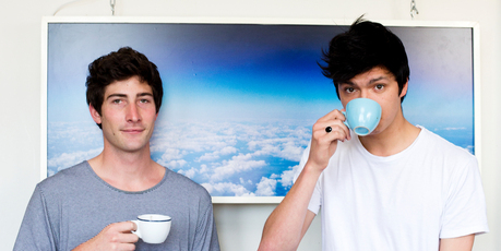 Joe Dowling (left) and Tim Lambourne stop for a cuppa. Photo / Babiche Martens