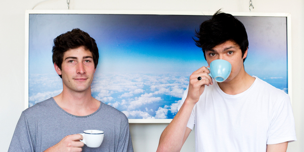 Joe Dowling (left) and Tim Lambourne stop for a cuppa. Photo / Babiche Martens