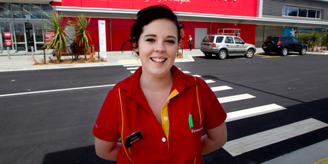 Ticketer Emilee Irving enjoys being involved in setting up the new Warehouse store at Silverdale. Photo / Steven McNicholl