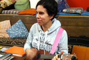 A ukulele player at the Devonport Folk Music Club in the Bunker. Photo / Supplied