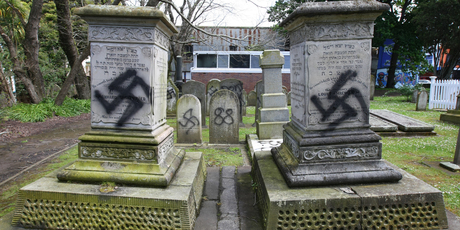 Jewish graves have been desecrated with Nazi emblems at the Grafton Cemetery on Karangahape Rd. Photo / Chris Gorman
