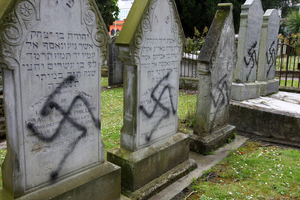 Jewish graves have been desecrated with Nazi emblems at the cemetery. Photo / Chris Gorman