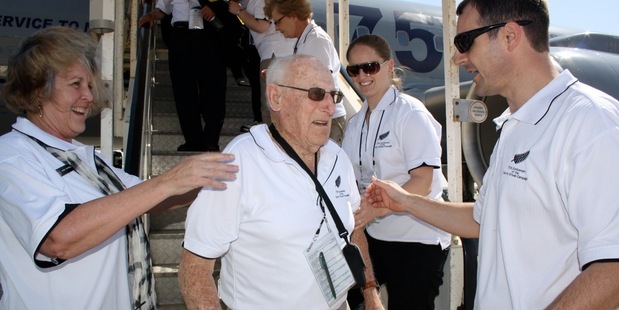 Veteran Bill Bristow arrives at El Alamein airport. Photo / Michael Dickison