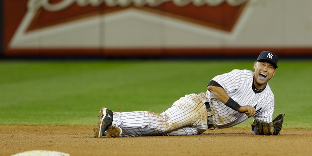 38-year-old Derek Jeter, voted the most marketable player in baseball, faces a long recovery after breaking his ankle while fielding a ground ball. Photo / Paul Sancya