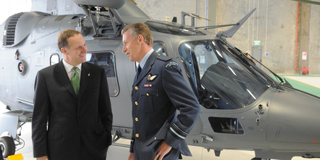 Prime Minister John Key, left, with Chief of Airforce Staff, Air Vice Marshall Peter Stockwell. A report says the air force has acted on less than half of safety orders. Photo / File
