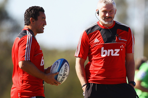 Daryl Gibson, left, with Crusaders coach Todd Blackadder. Photo / Getty Images