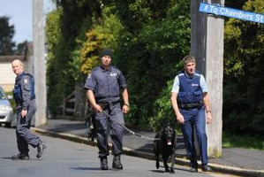 Police descend on Chambers St, Northeast Valley, yesterday. Photos / Craig Baxter.