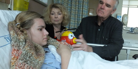 Kirsten, Gerri and Jim Steinke in Waikato Hospital. Photo / supplied