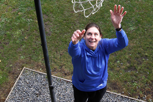 Irene van Dyk has had a goal post at her home since the age of six. Photo / Mark Mitchell