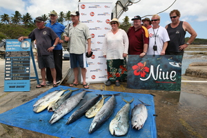 Some of the 24 contestants who weighed barracuda, mahimahi, wahoo and tuna. Photo / Geoff Thomas