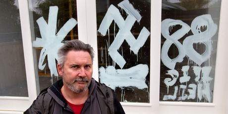 The symbols painted on Steve Saussey's home were similar to those on the Jewish headstones in Grafton Cemetery. Photo / Steven McNicholl