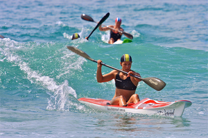Lisa Carrington at home in the surf. Photo / Jamie Troughton