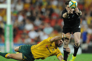 Cory Jane fails to hold the ball in one of the All Blacks' nine knock-ons. Photo / Getty Images