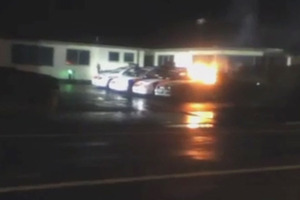 Police are investigating this attack on a police car, parked at Hamilton East Police Station overnight. Photo / supplied