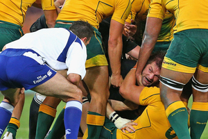 Referee Craig Joubert watches the action during the third Bledisloe Cup test. Photo / Getty Images