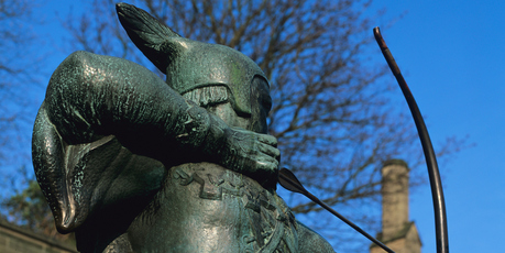 Nottingham has celebrated its association with Robin Hood by naming its airport after him and erecting this statue outside Nottingham Castle. Photo / Thinkstock