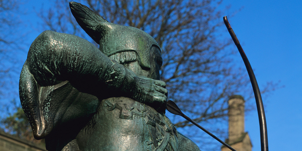 Nottingham has celebrated its association with Robin Hood by naming its airport after him and erecting this statue outside Nottingham Castle. Photo / Thinkstock