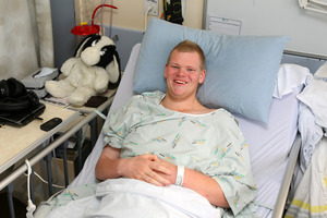 Aaron injured his back and pelvis when he fell into a blowhole at Muriwai. Photo / Chris Gorman