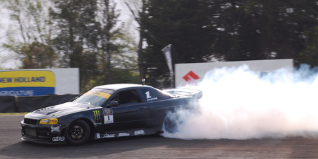 Curt Whittaker and his Toyota-powered Nissan Skyline win Manfeild's drifting season opener. Photo / Blake Lewis