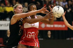 Casey Williams (left) battled injury during her year, and England's Pamela Cookey captained a team kept under-strength by England Netball's hardline attitude. Photo / Getty Images