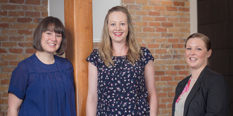 Overland Footwear staff Melissa Mason (left), Catherine Braithwaite and Amy Buller find flexible working practices boost morale. Photo / Ted Baghurst