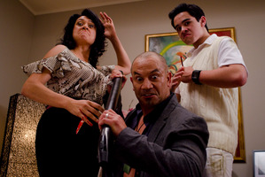 Critics have said that despite the gory subject matter, Fresh Meat, starring Temuera Morrison (front), lacks guts. Photo / Supplied