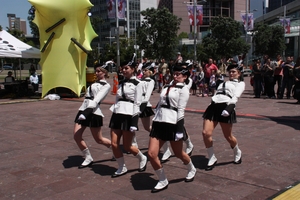 White Knights Marching Girls mimicking Monty Python's Ministry of Funny Walks.