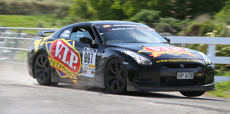 Tony Quinn and Naomi Tillet in the Nissan GTR that has owned Targa New Zealand in recent years. Photo / Fast Company, Ground Sky