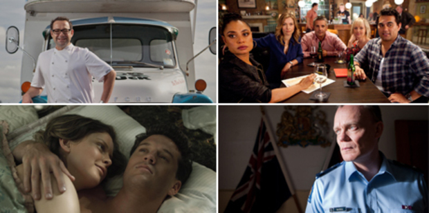 Clockwise from top left: The Food Truck, Nothing Trivial, Siege, Tangiwai - A Love Story.