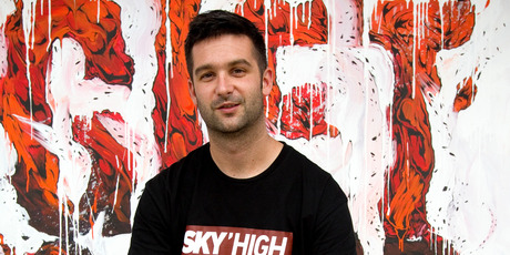 Artist Askew One - aka Elliot O'Donnell - takes a break. Picture / Dean Purcell
