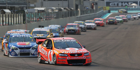 Jamie Whincup of Triple Eight Racing at the Etihad Airways Abu Dhabi Grand Prix. With a strong points lead in the V8 Supercar Championship Series, his team are piling on the pressure. Photo / Edge Photgraphic