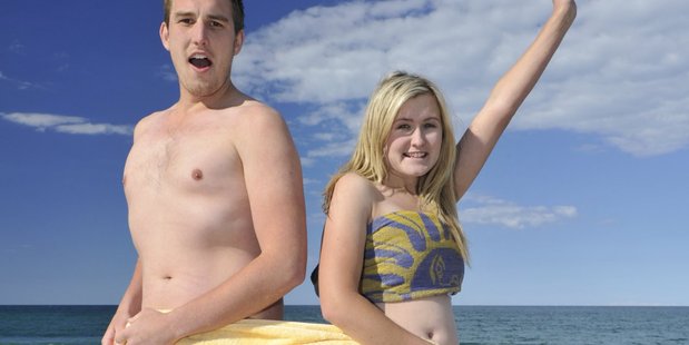 Bryn Ingham and Kerry Gregory are all set for the world record attempt at skinny dipping. Photo / George Novac