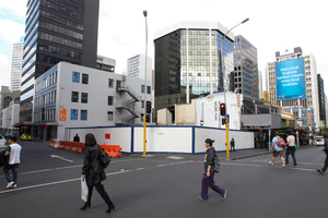 The block to the right of the Palace Hotel site is under threat from the wrecking ball. Photo / Steven McNicholl