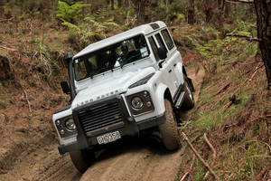 Land Rover Defender 110 in action at Woodhill Forest, Auckland. Photo / Phil Hanson
