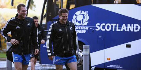 Ali Williams (left) is a senior member of the All Blacks along with captain Richie McCaw. Picture / Getty Images
