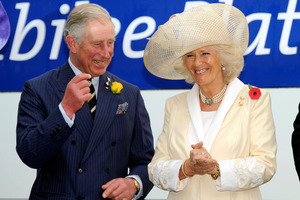 Prince Charles and his wife Camilla, the Duchess of Cornwall wait to present the Diamond Jubilee Plate at the Melbourne Cup. Photo / AP