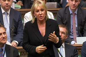 Conservative MP Nadine Dorries talks during Parliament, in London. Photo / AP