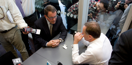 John Banks (left) and John Key tried using MMP rules to their parties' advantage when they met before the election to discuss their joint strategy. Photo / Dean Purcell