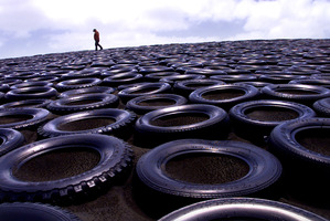 Tyres can be used on farms to help prevent land erosion. Photo / Alan Gibson