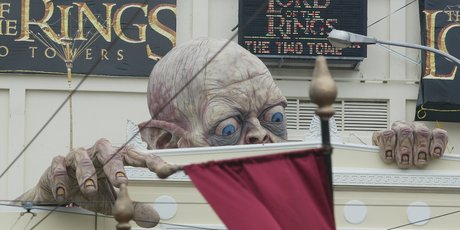 The giant sculpture of Gollum that was unveiled over the Embassy Theatre for the New Zealand premiere of the Lord of the Rings : The Two Towers in Wellington. Photo / File