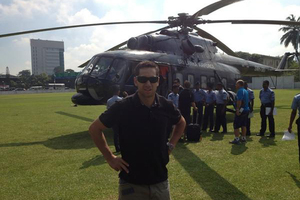 Earlier this week Ross Taylor was in hospital for gastroenteritis, now he's travelled to New Zealand's latest one-day international against Sri Lanka by helicopter. Photo / Ross Taylor