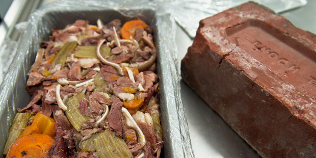 Pork and Bacon Brawn is weighted down by one of the shop's original bricks, circa 1875. Photo / Jason Burgess