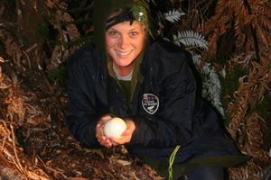 Model and NZ icon Rachel Hunter with a kiwi egg. Photo / Supplied