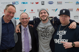 Chris Caddick, Mayor Len Brown, Homebrew frontman Tom Scott and Andy Murnane at the New Zealand Music Awards.