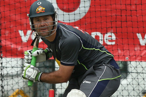 Ricky Ponting trains ahead of the first test against South Africa in Brisbane. Photo / Getty Images