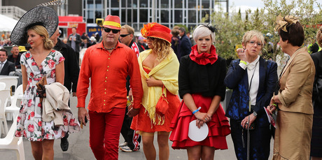 Racegoers arrive for the NZ Trotting Cup at Addington Raceway in Christchurch. Photo / Getty Images