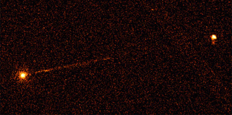 A Chandra X-ray image of Pictor A showing a jet emanating from it. Photo / NASA